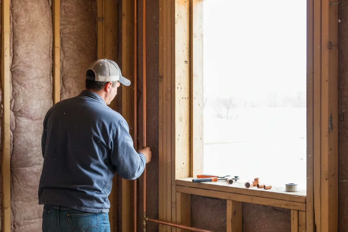 Licensed plumber running new copper supply lines in a Tornado home